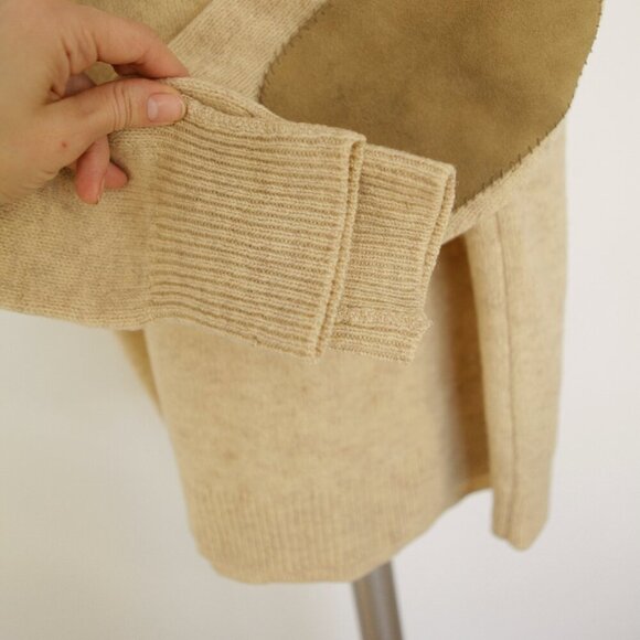 Sz 42 (M/L)- VTG St. Michael Shetland Wool Elbow Patch V-Neck Knit Sweater - Picture 4 of 11